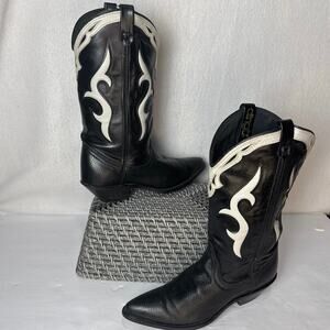 DINGO Vintage White And Black Cowboy •boots Women's 6.5 M